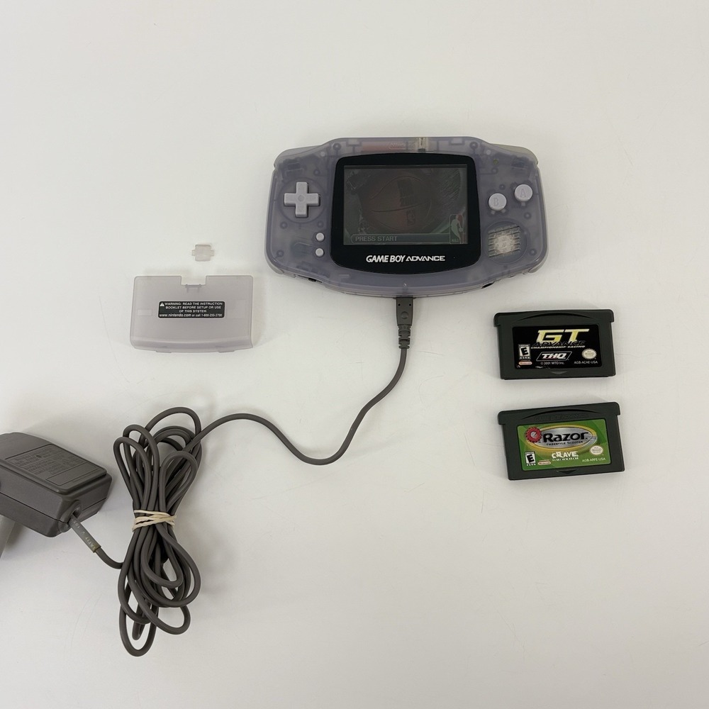 Nintendo Game Boy Advance Console System - Clear Glacier Cleaned! With Games